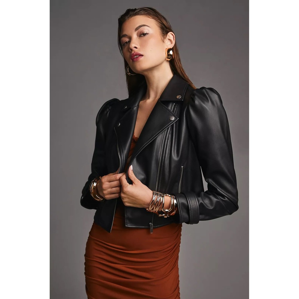Maeve Faux Leather‎ Femme Moto Jacket Black Womens XL